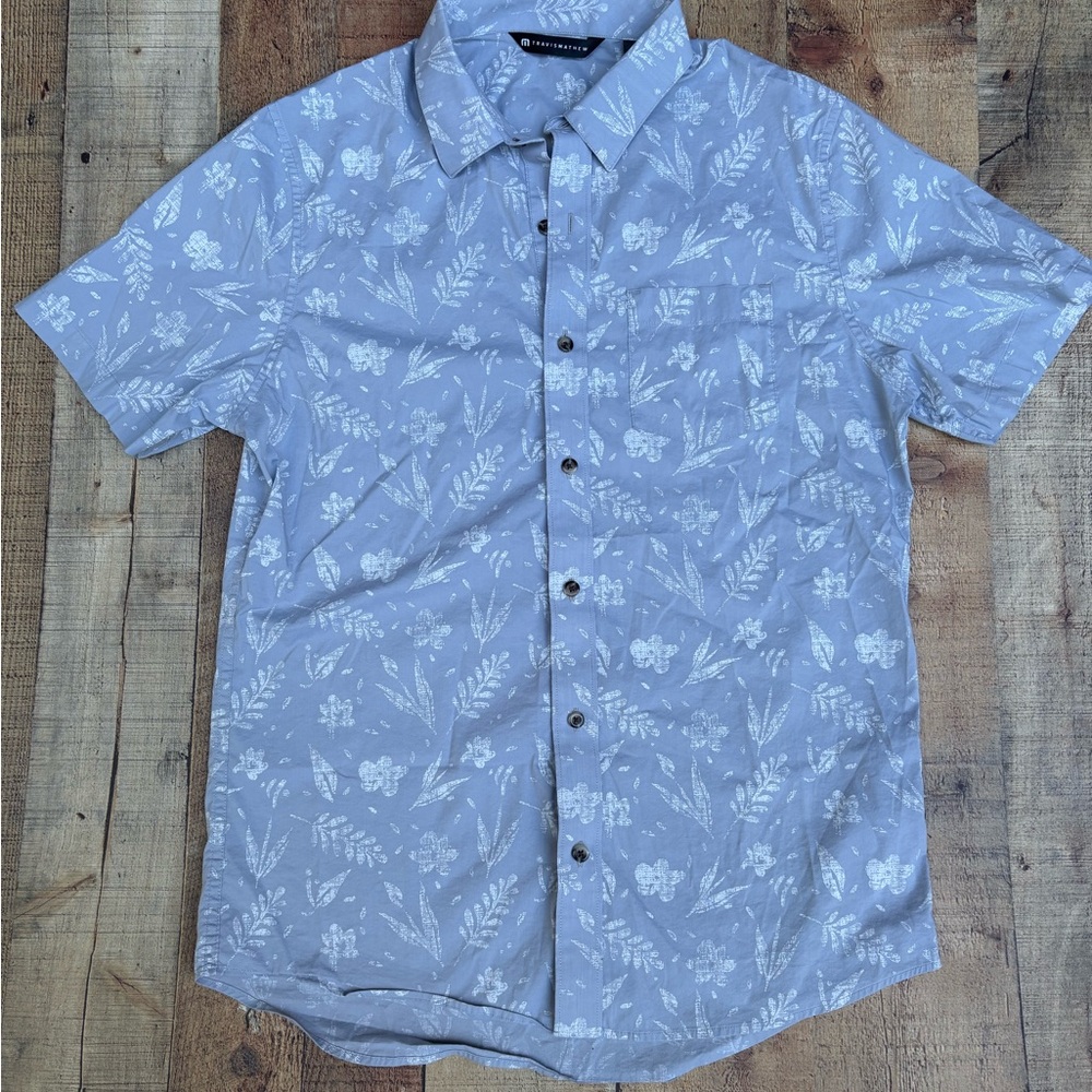 Travis Mathew Light Blue Floral Button-Down Shirt